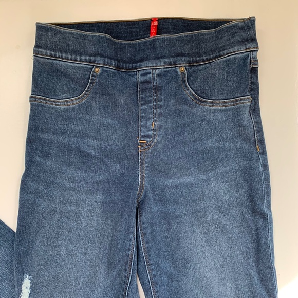 Spanx Womens Skinny Jeans Sz Small Wash Distressed Blue Ankle Stretchy Travel - Picture 5 of 15